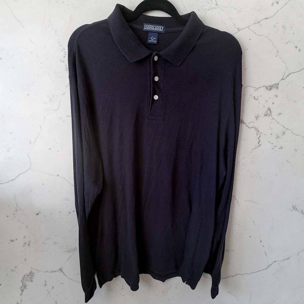Lands’ End Long Sleeve Polo Shirt Men’s Large Tall 42–44 Navy Classic Casual